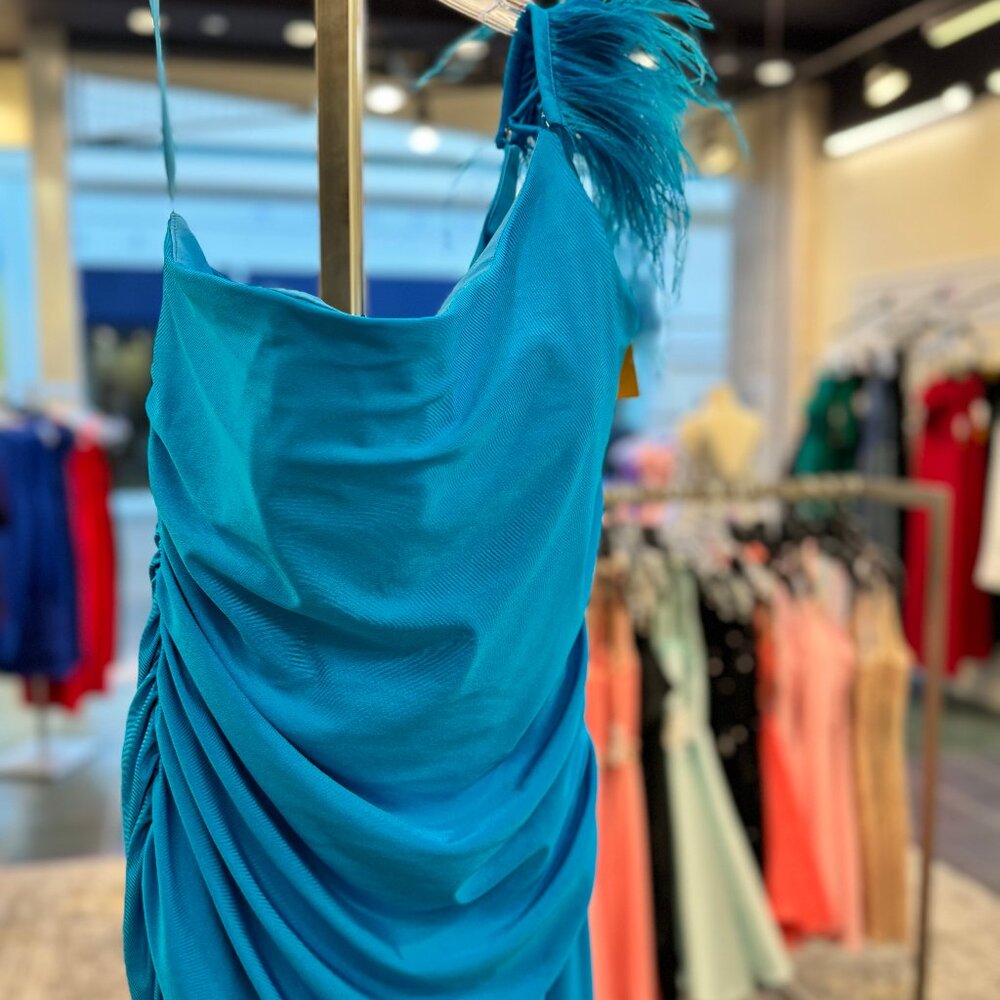 One Shoulder Feather Detail Spandex Dress